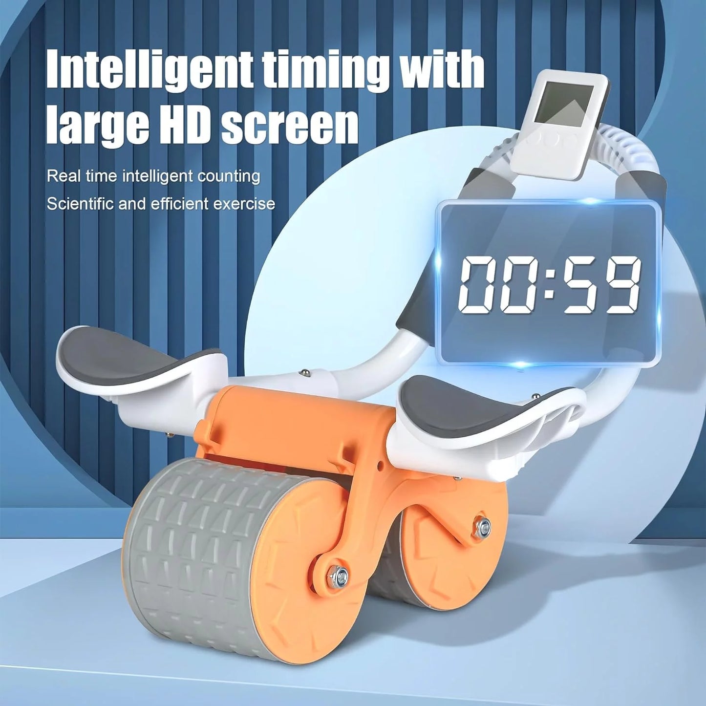 2023 New with Timer Ab Abdominal Exercise Roller Elbow Support, Abs Roller Wheel Core Exercise Equipment, Automatic Rebound Abdominal Wheel(Black)