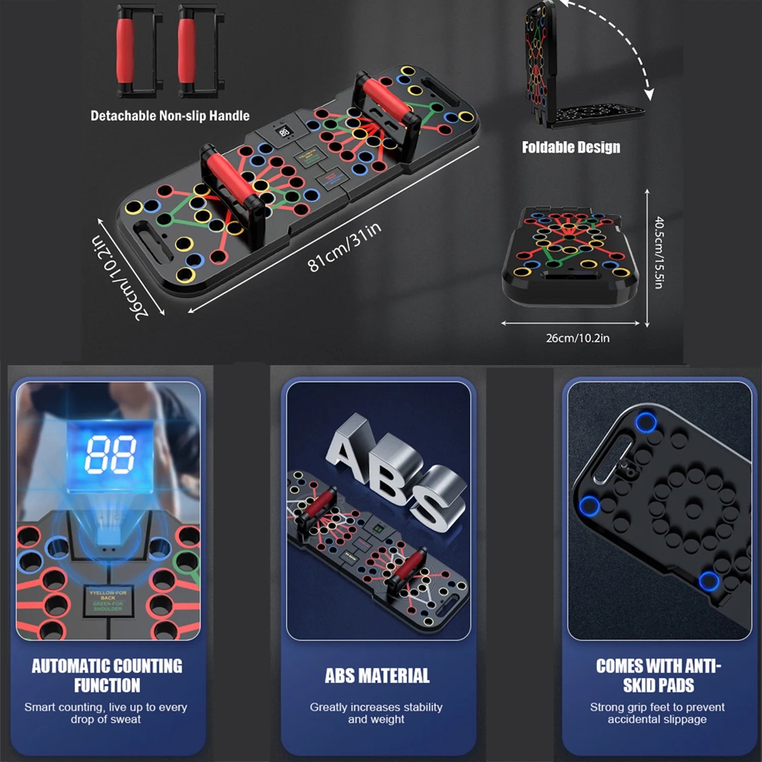 Push up Board with Smart Count, Multi-Function 60 in 1 Push up Bar (Foldable & Portable),Push up Handles for Floor,Professional Home Workout Equipment,Gym Equipment Strength Training Equipment for Men